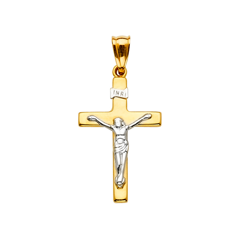 14K Two Tone Gold Crucifix Cross Pendant