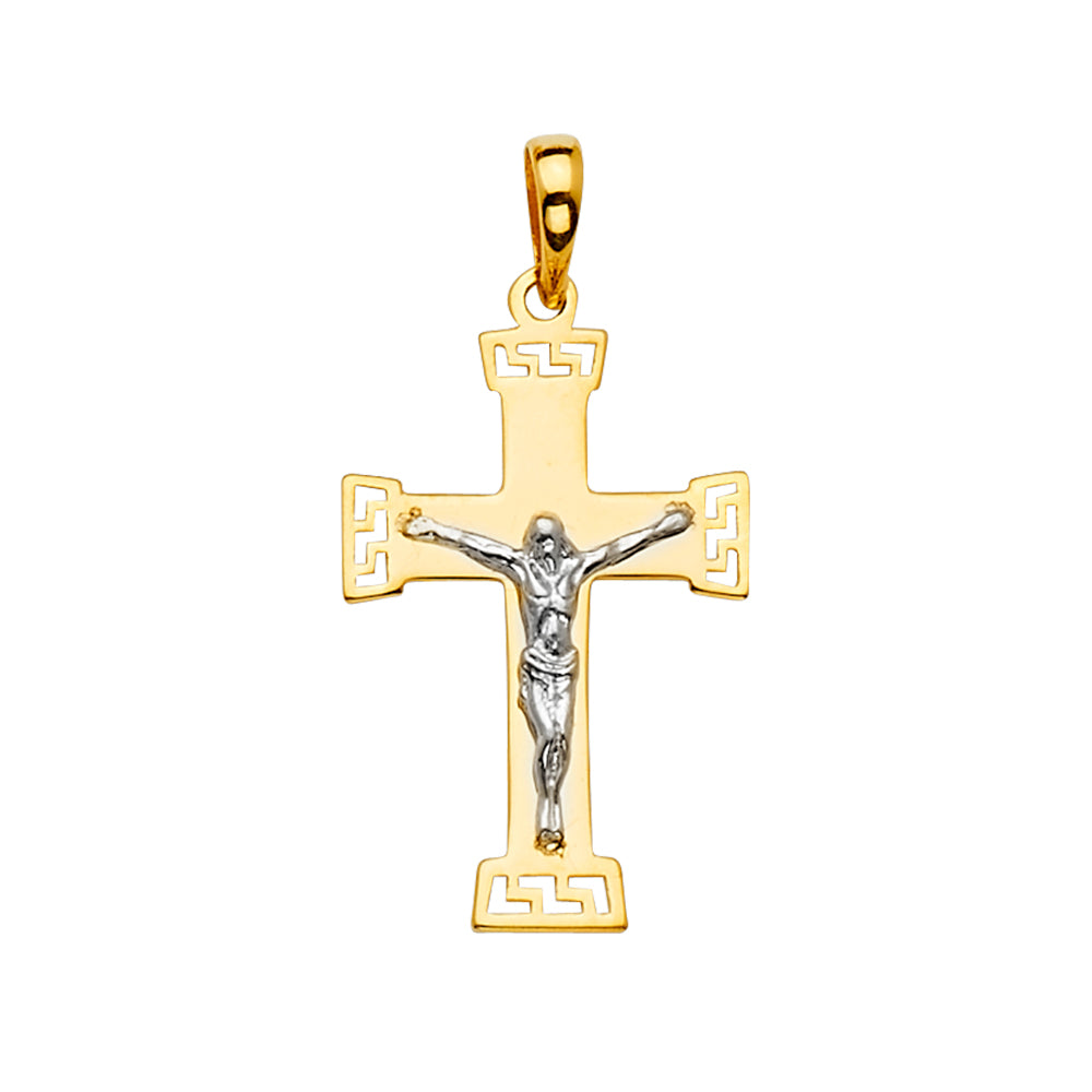 14K Two Tone Goldone Crucifix Cross Pendant