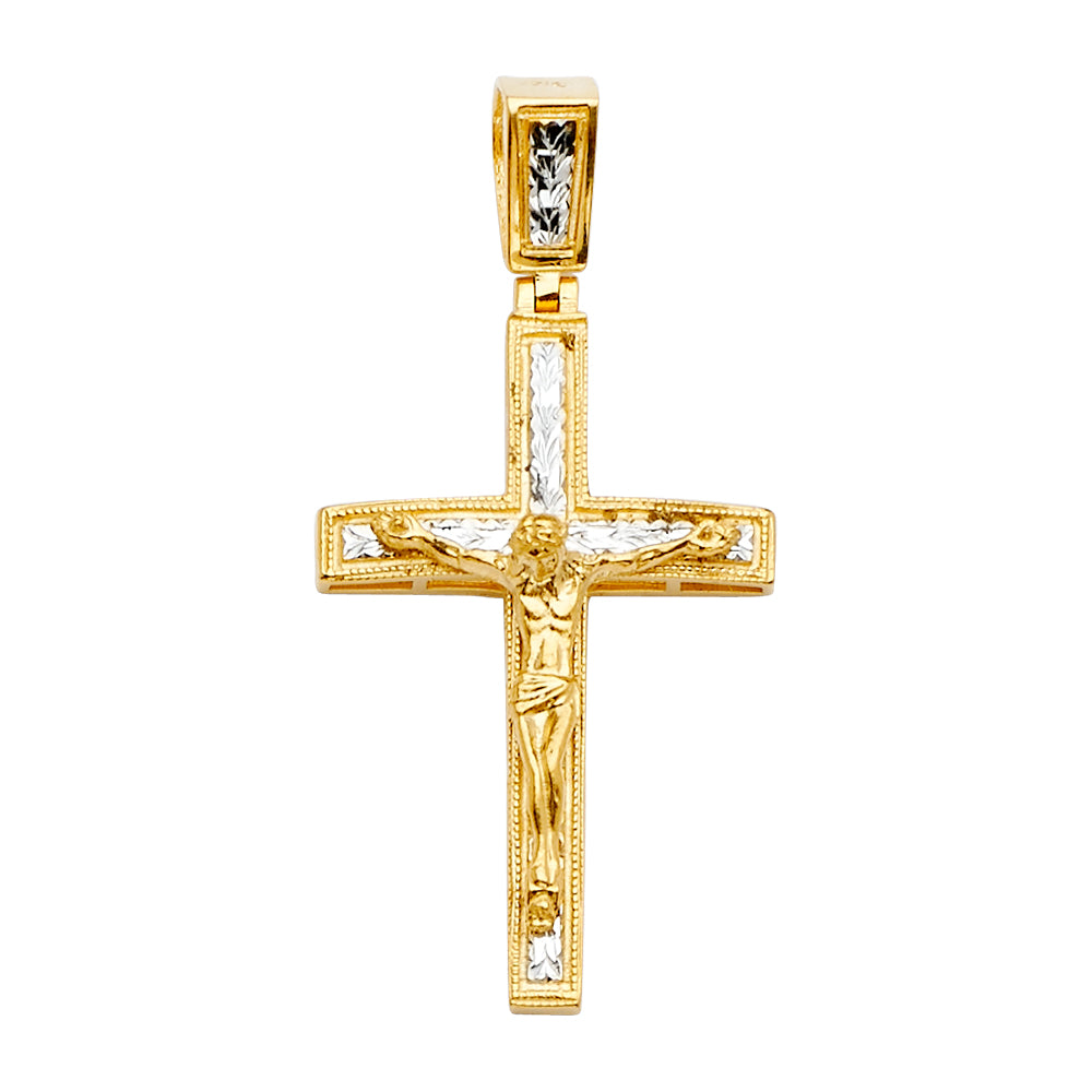 14K Two Tone Gold Crucifix Cross Pendant