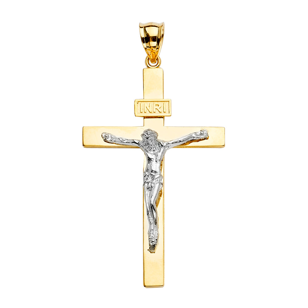 14K Two Tone Gold Crucifix Cross Pendant