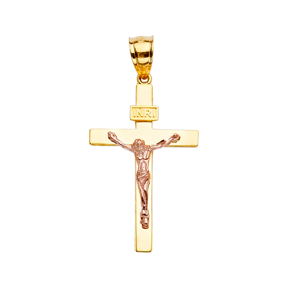 14K Two Tone Gold Crucifix Cross Pendant