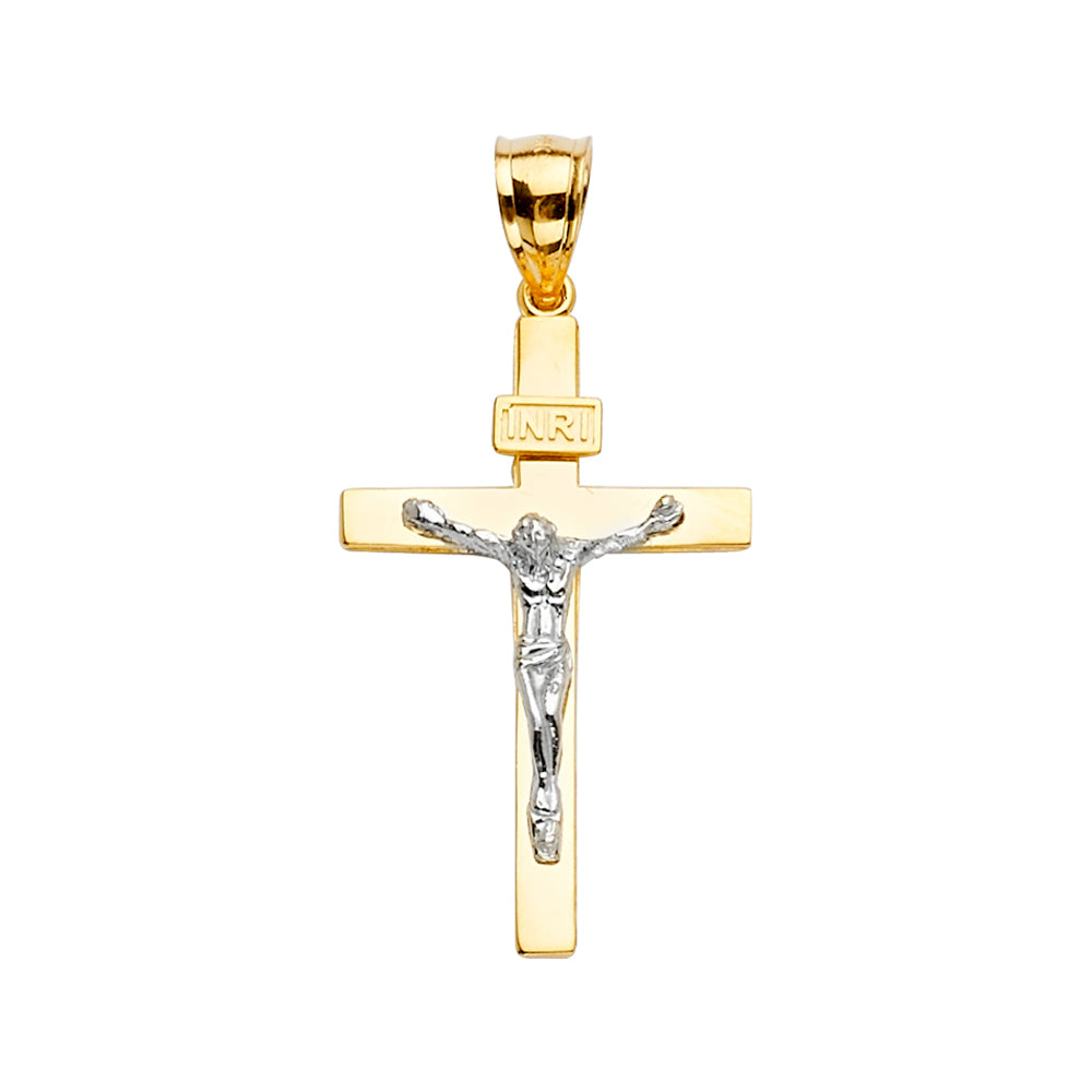 14K Two Tone Gold Crucifix Cross Pendant