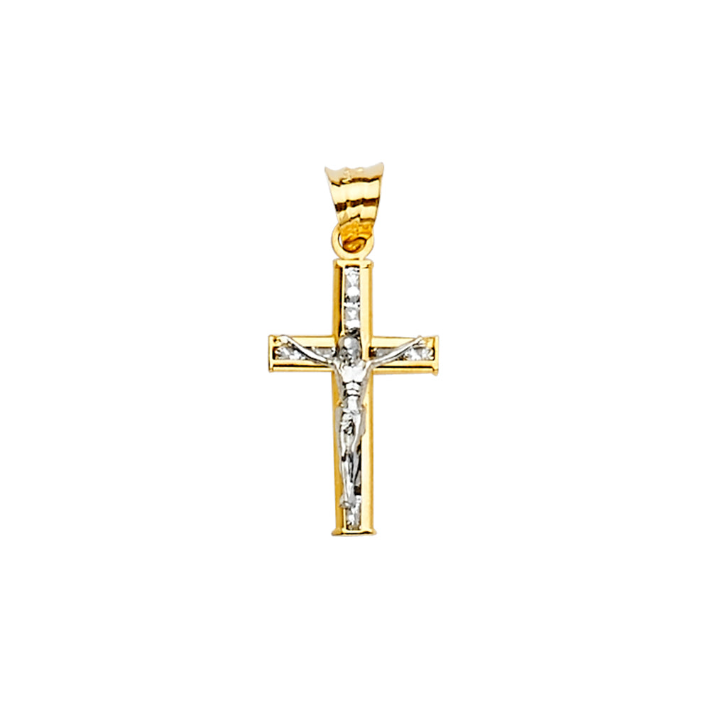 14K Two Tone Goldone CZ Crucifix Cross Pendant