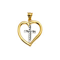 14K Two Tone Goldone Heart Pendant W/Cross