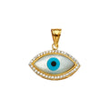 14K Yellow Gold Mop+Cz Evil Eye Pendant