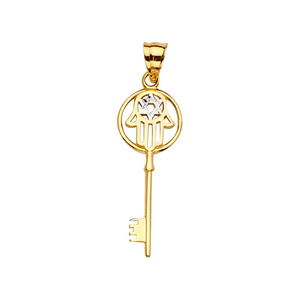 14K Two Tone Goldone Hamsa Key Pendant