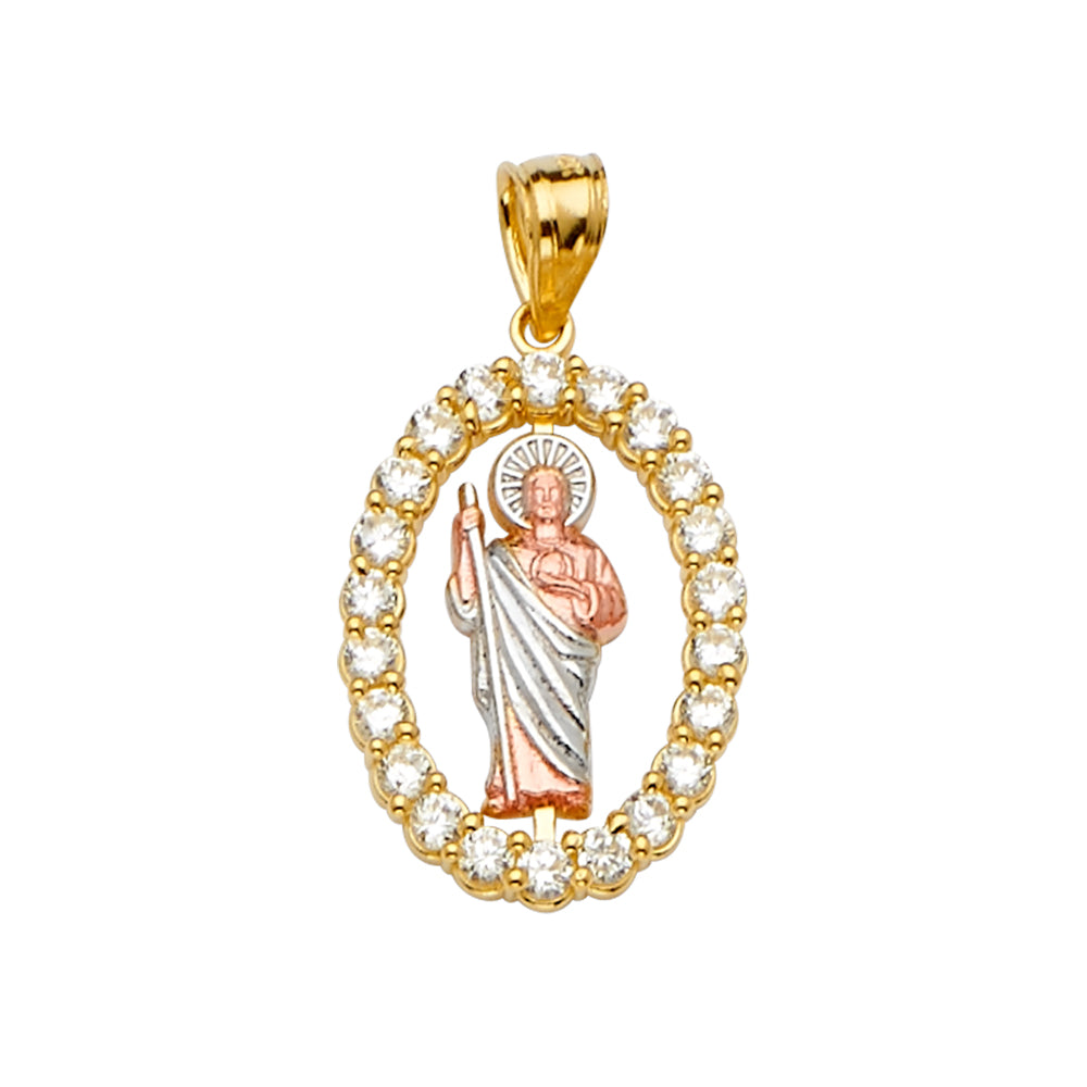 14K Yellow White Rose Gold CZ San Judas Pendant