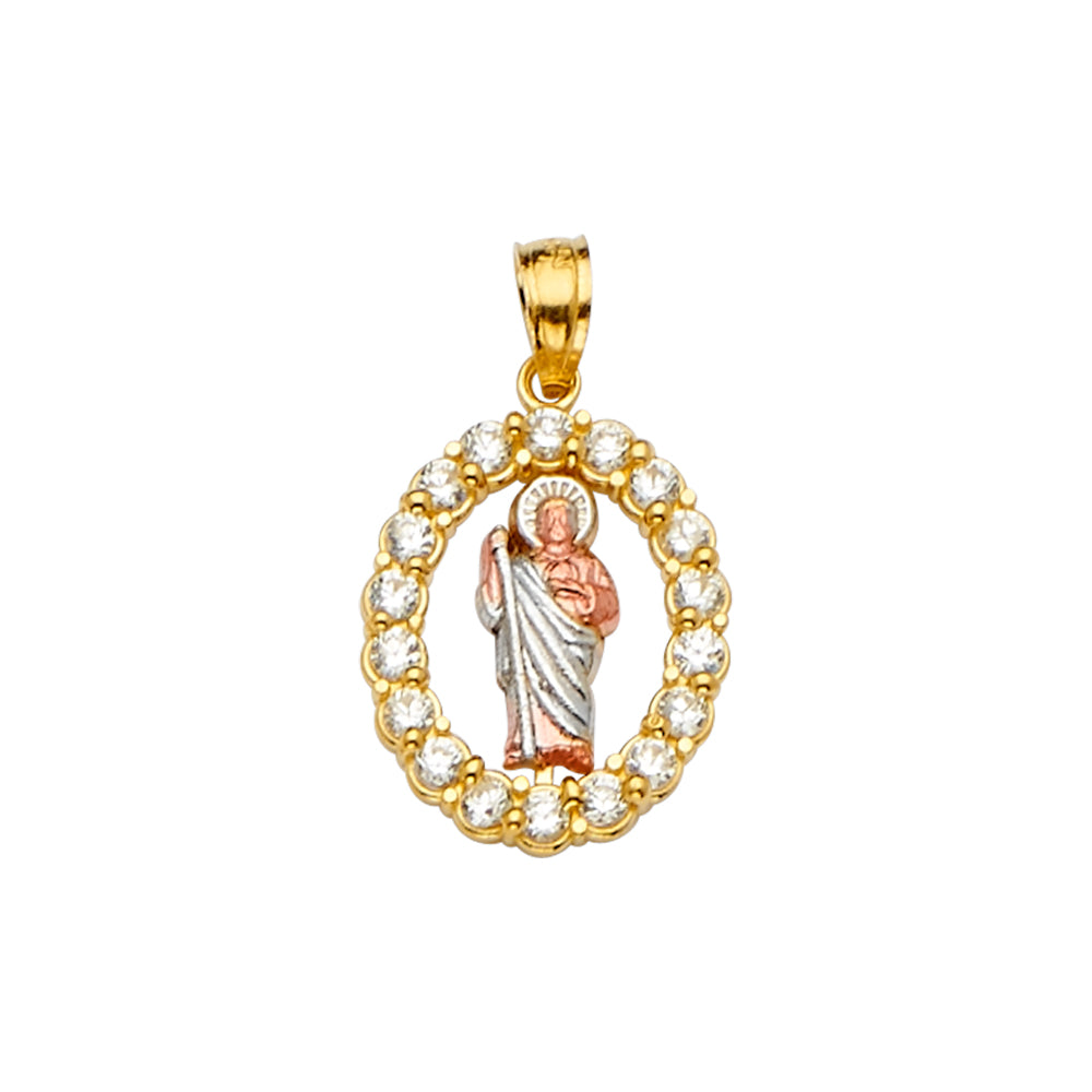 14K Yellow White Rose Gold CZ San Judas Pendant