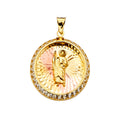14K Yellow White Rose Goldolor CZ San Judas Medal Pendant