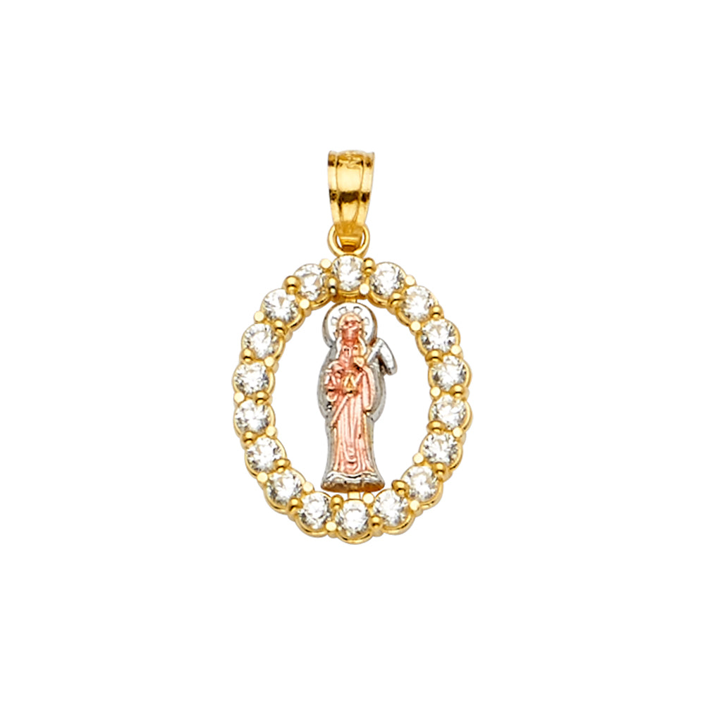 14K Yellow White Rose Gold CZ Santa Muerte Pendant