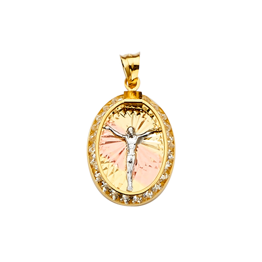 14K Yellow White Rose Goldolor Jesus Medal Pendant