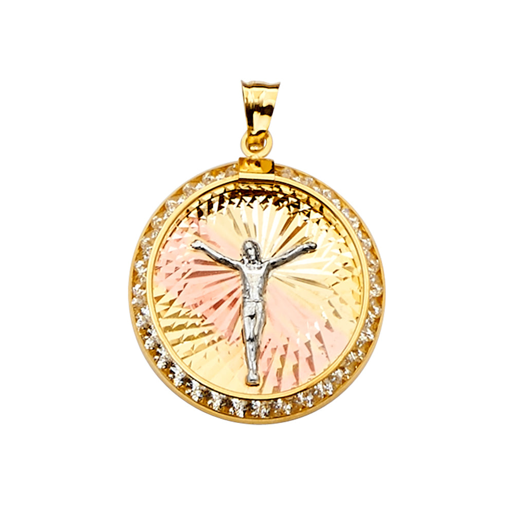 14K Yellow White Rose Goldolor Jesus Medal Pendant