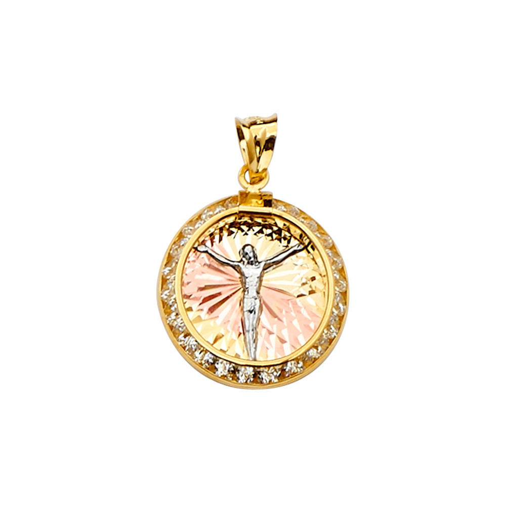14K Yellow White Rose Goldolor Jesus Medal Pendant