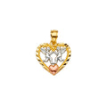 14K Yellow White Rose Gold Heart Pendant W/Angeles