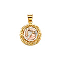 14K Two Tone Goldone CZ Baptism Medal Pendant