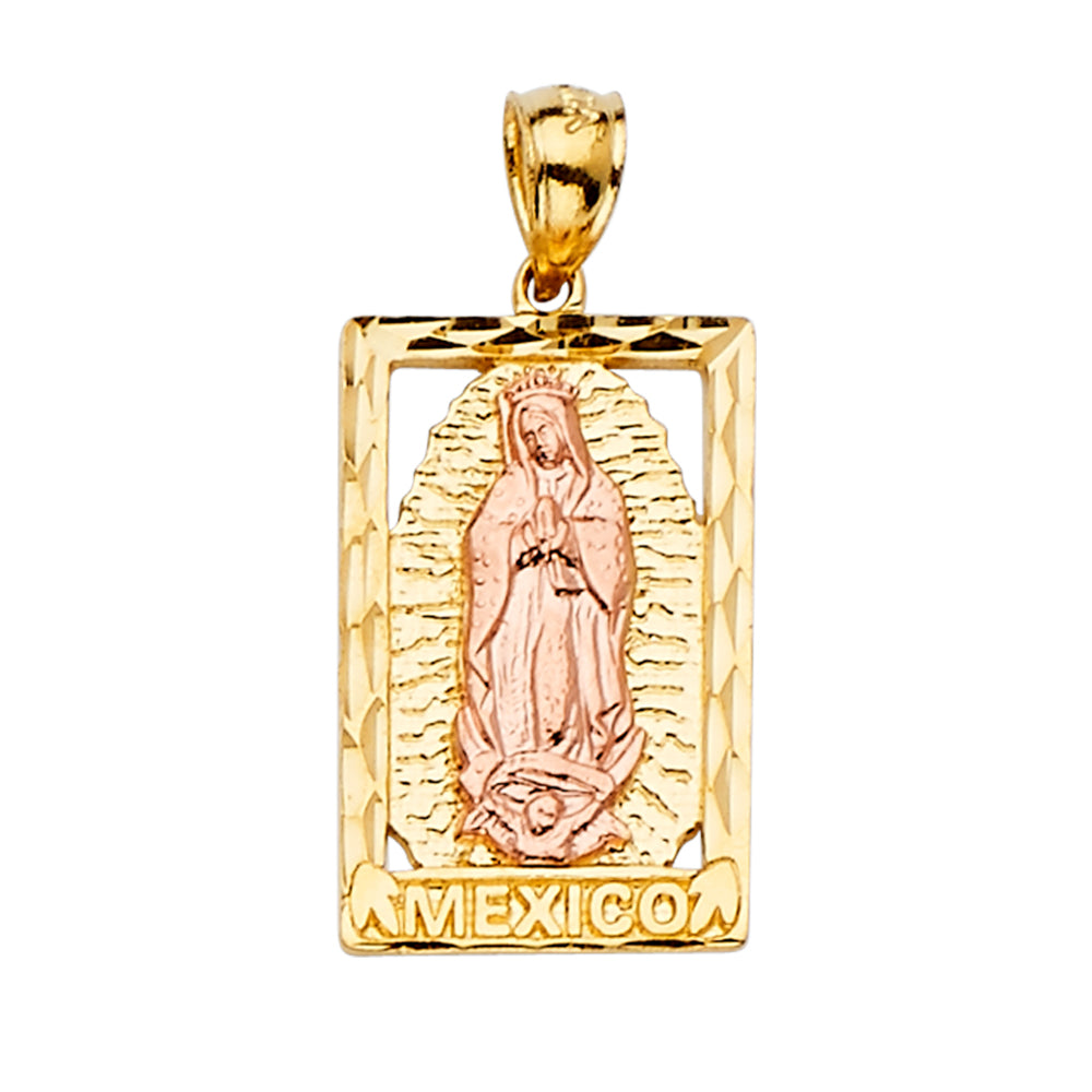 14K Two Tone Goldone Guadalupe Retangular Pendant