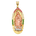 14K Yellow White Rose Gold Mexican Color CZ Guadalupe Pendant