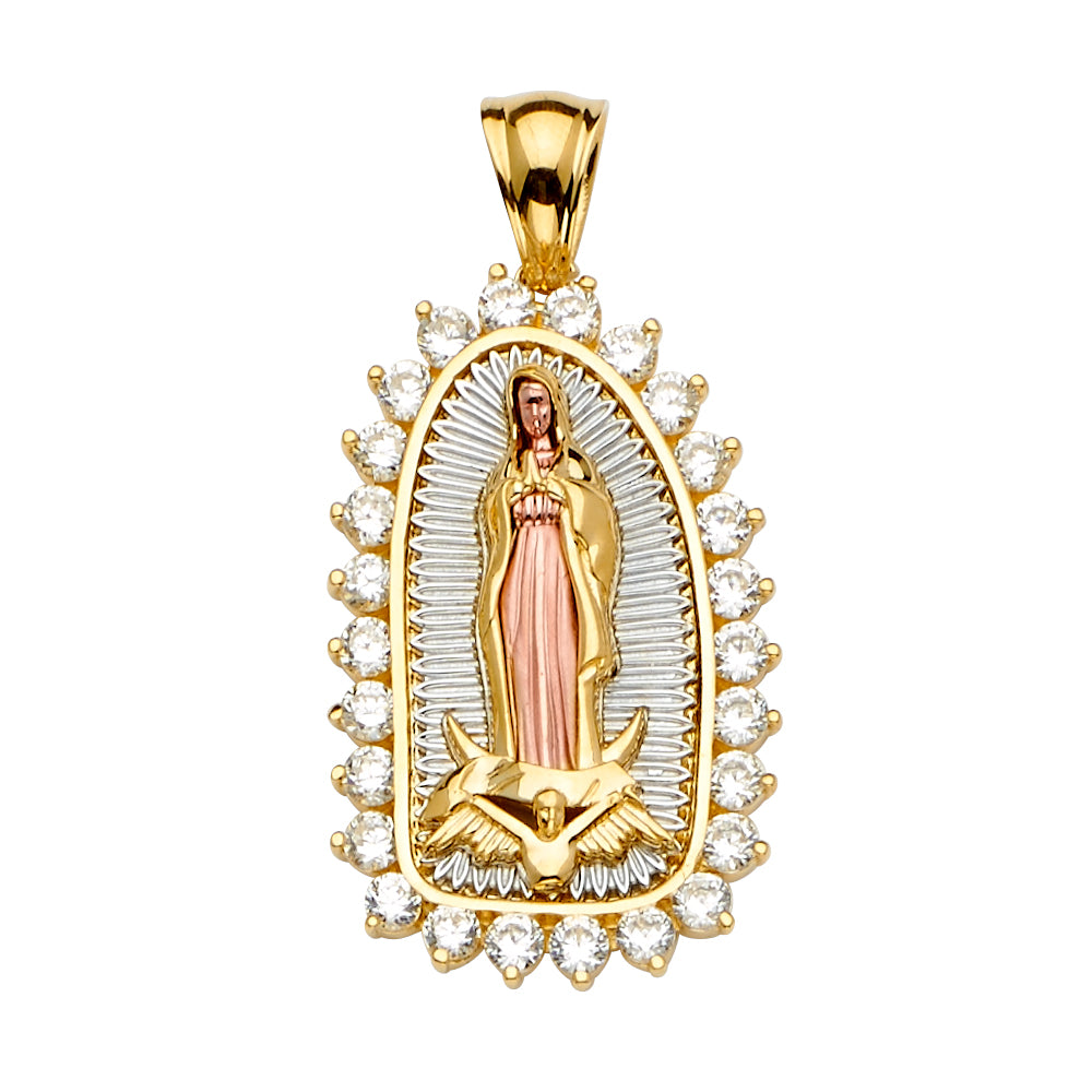 14K Yellow White Rose Goldolor CZ Guadalupe Pendant