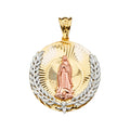 14K Yellow White Rose Goldolor Guadalupe Medal Pendant