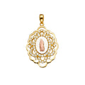 14K Yellow White Rose Gold CZ Guadalupe Medal Pendant