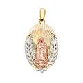 14K Yellow White Rose Goldolor Guadalupe Medal Pendant