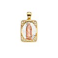 14K Yellow White Rose Gold CZ Guadalupe Medal Pendant