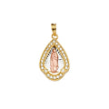 14K Yellow White Rose Gold CZ Guadalupe Medal Pendant