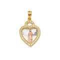 14K Yellow White Rose Gold CZ Guadalupe Medal Pendant