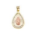 14K Yellow White Rose Goldolor CZ Guadalupe Medal Pendant