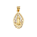 14K Yellow White Rose Goldolor CZ Guadalupe Medal Pendant