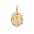 14K Yellow White Rose Goldolor CZ Guadalupe Medal Pendant