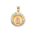 14K Yellow White Rose Goldolor CZ Guadalupe Medal Pendant