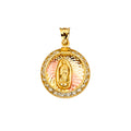 14K Yellow White Rose Goldolor CZ Guadalupe Medal Pendant