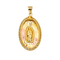 14K Yellow White Rose Goldolor CZ Guadalupe Medal Pendant