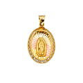 14K Yellow White Rose Goldolor CZ Guadalupe Medal Pendant