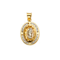 14K Yellow White Rose Goldolor CZ Guadalupe Medal Pendant