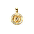 14K Yellow White Rose Goldolor CZ Guadalupe Medal Pendant