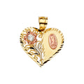 14K Yellow White Rose Goldolor Heart Pendant W/Flower, Guadalupe