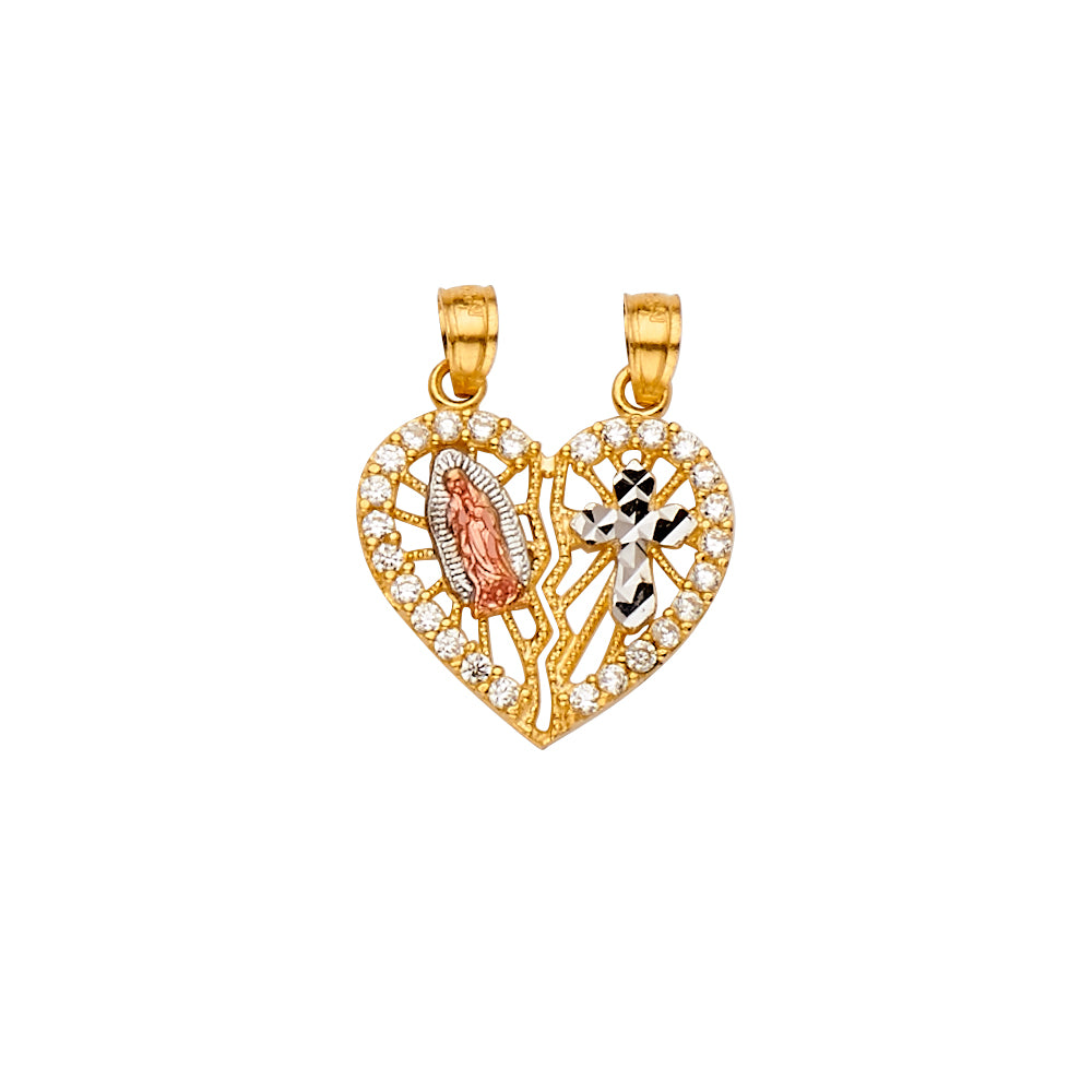 14K Yellow White Rose Gold CZ Guadalupe, Cross Pendant