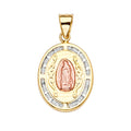 14K Yellow White Rose Goldolor CZ Guadalupe Medal Pendant