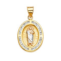 14K Yellow White Rose Goldolor CZ San Judas Medal Pendant