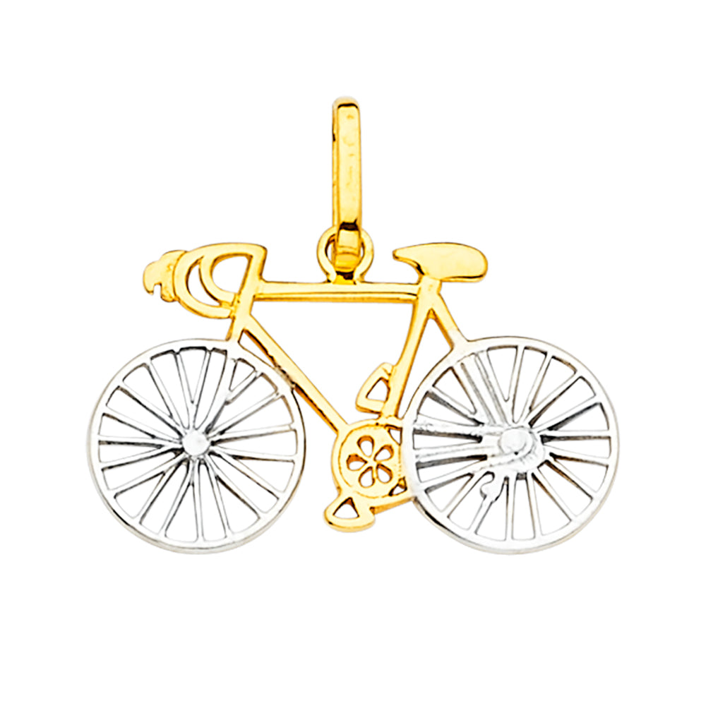 14K Two Tone Gold Bicycle Pendant