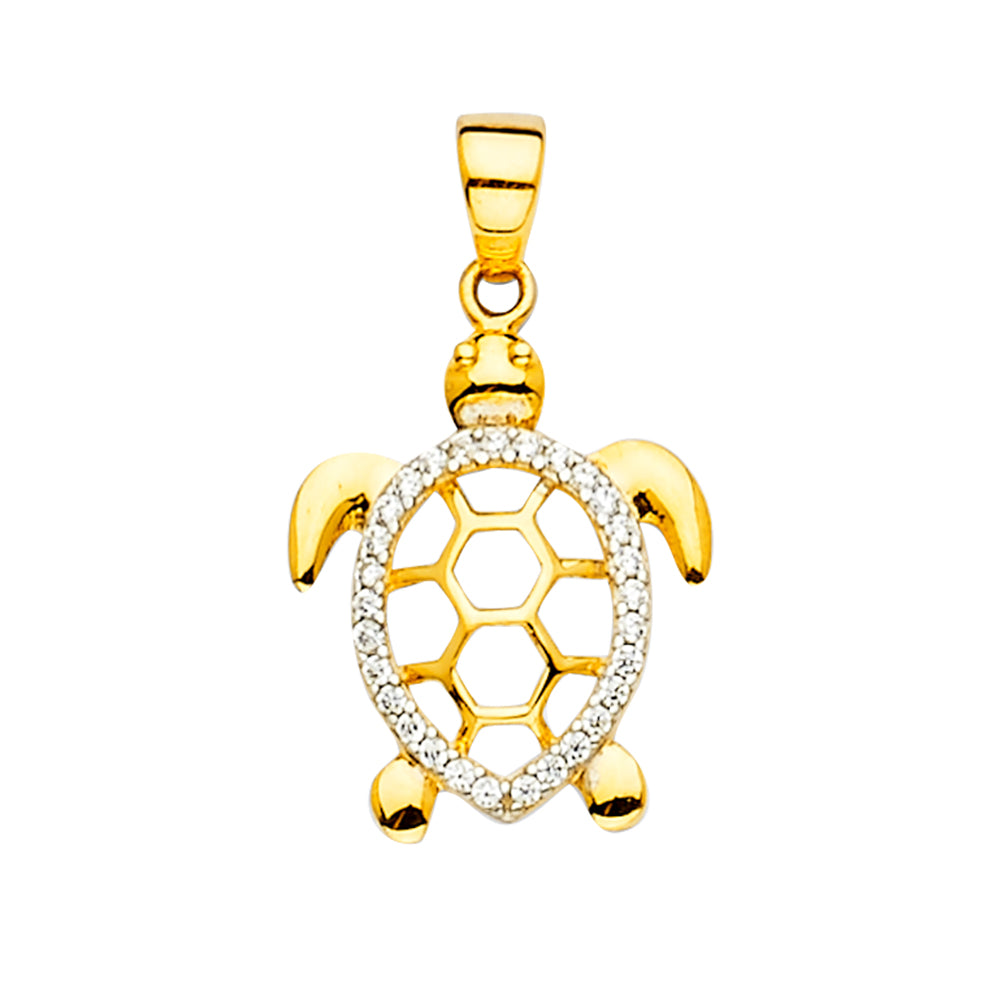 14K Two Tone Gold Turtle Pendant