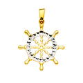 14K Two Tone Goldone Boat Wheel Pendant
