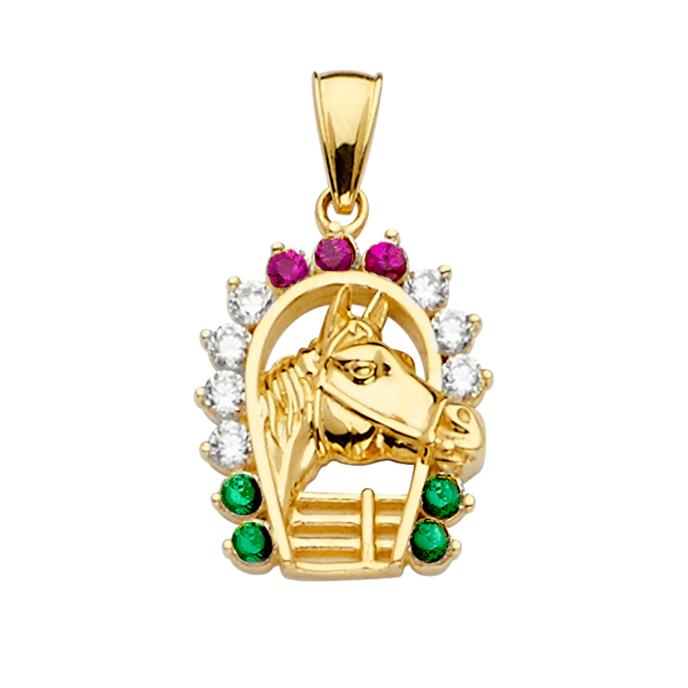 14K Yellow Gold Color CZ Horse Shoe Pendant