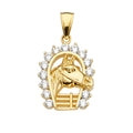 14K Yellow Gold CZ Horse Shoe Pendant
