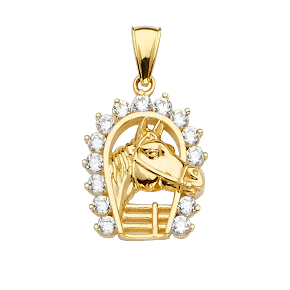 14K Yellow Gold CZ Horse Shoe Pendant