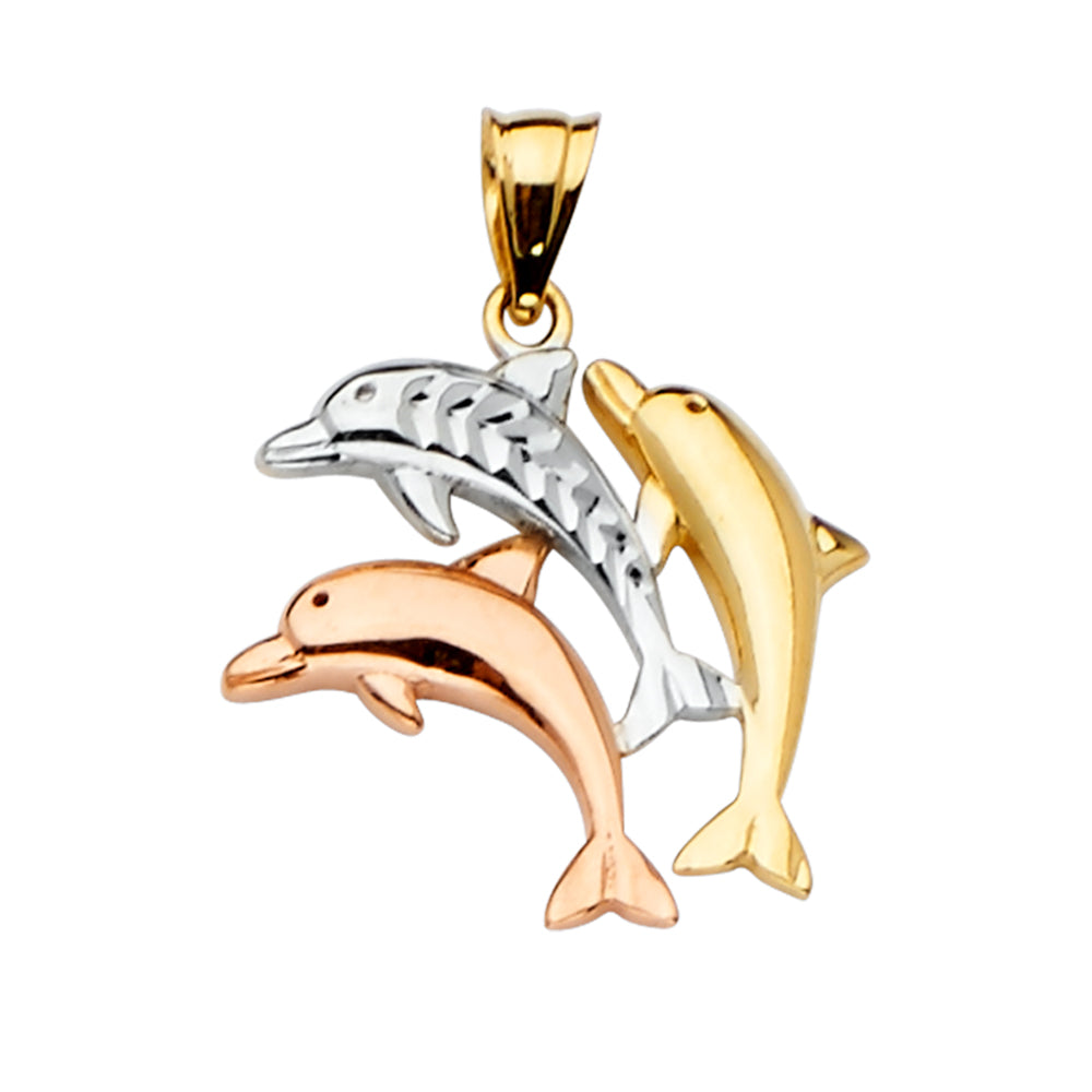 14K Yellow White Rose Goldolor Dolphin Pendant