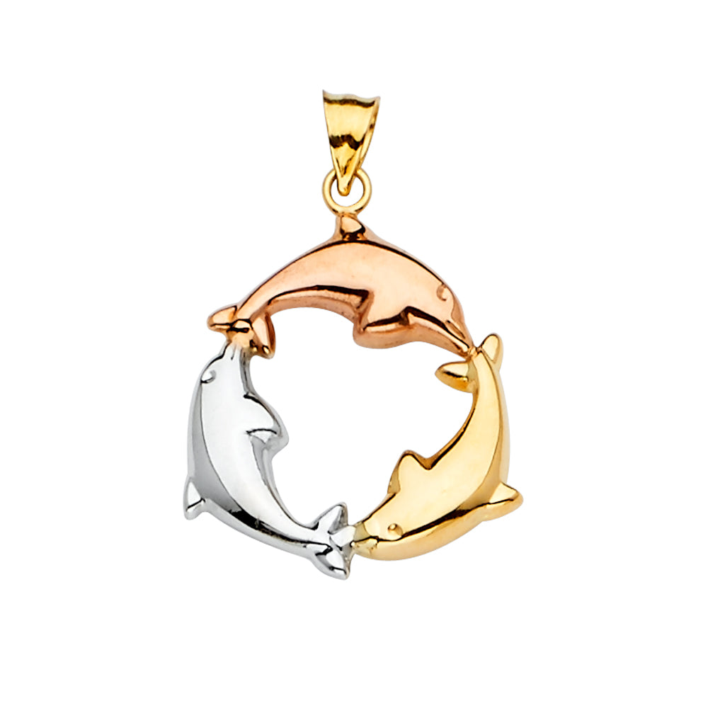 14K Yellow White Rose Goldolor Dolphin Pendant