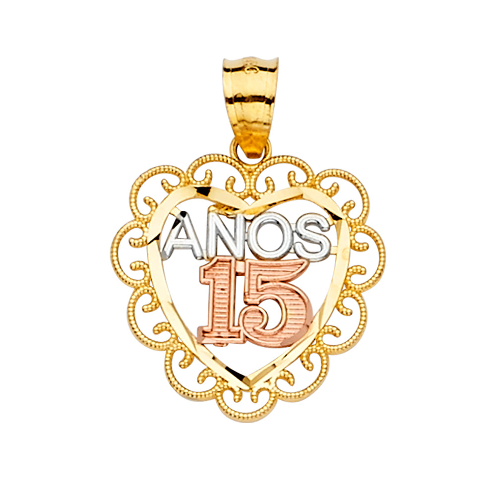 14K Yellow White Rose Gold 15 Years Pendant